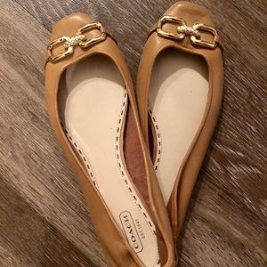 Coach Gold Link & Tan Leather Ballet Flats